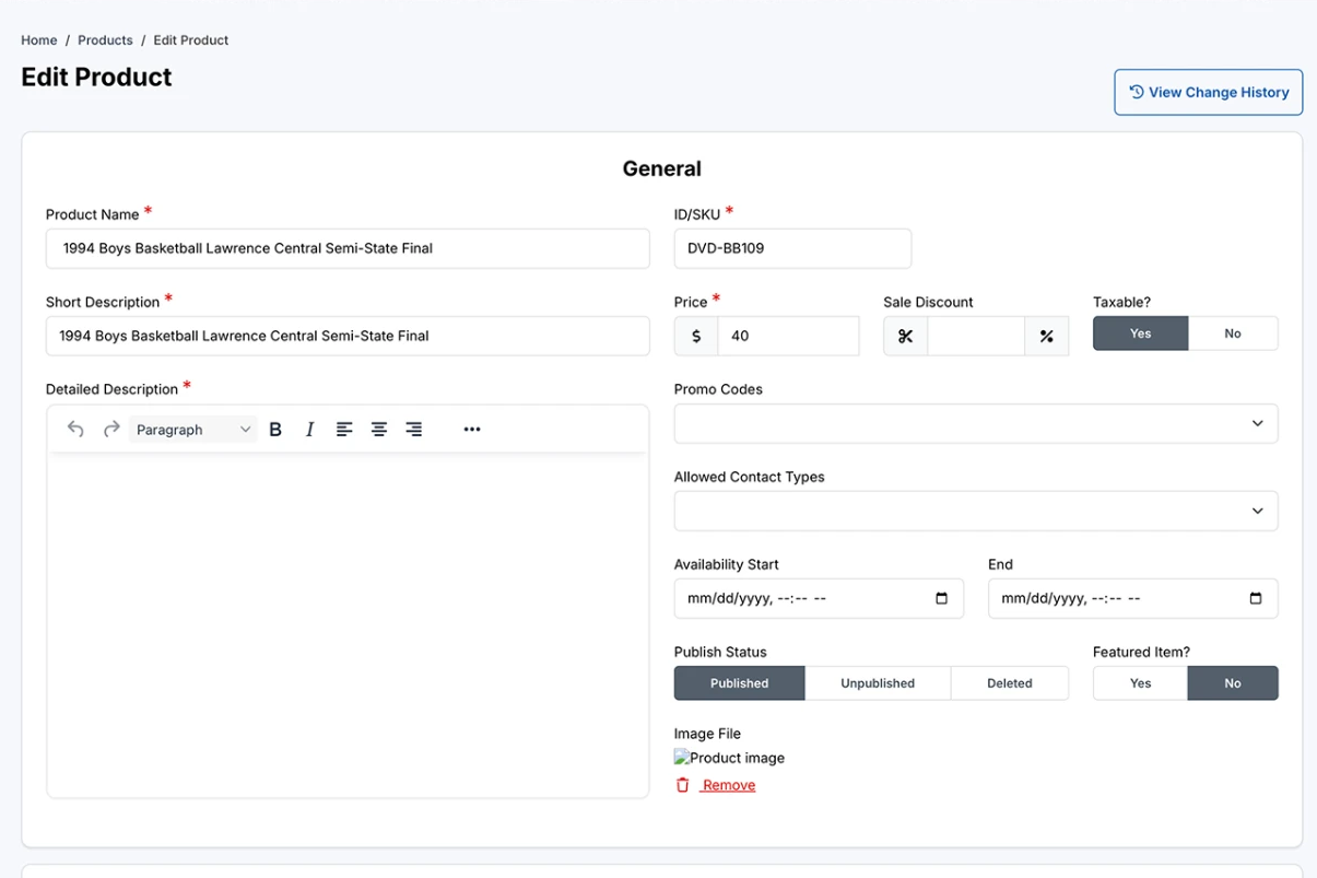 The redesigned Edit Product page, grouped into General, Filters, and Attributes sections with one Save button at the bottom.